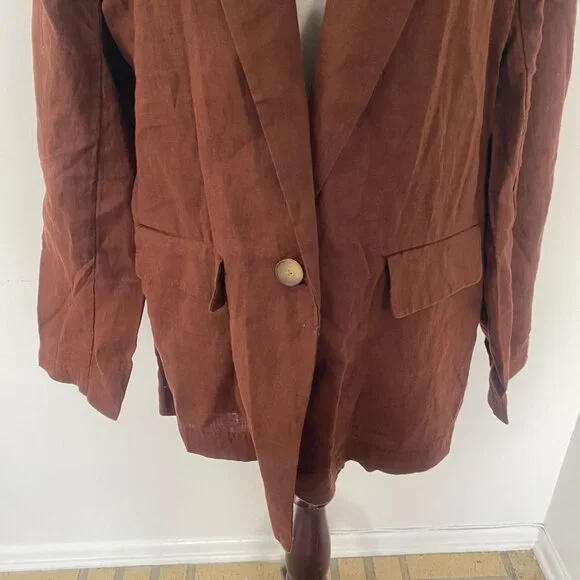 NWT Quince Blazer Jacket 100% Linen Brown - Picture 3 of 11